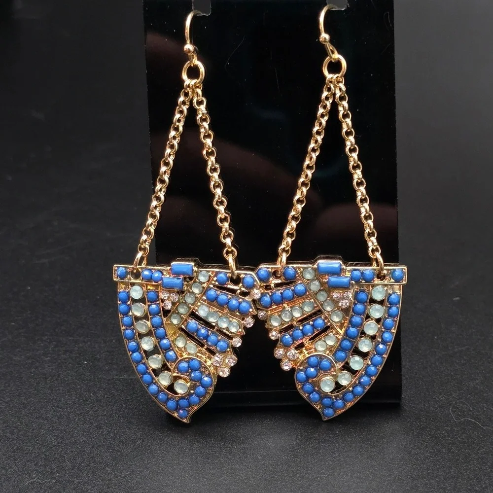 Blue Rhinestone Geometric Earrings Dangle Drop